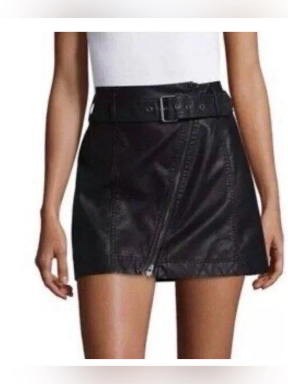 free people mini skirt Sz 0 Belt Faux Leather Biker , Gothic Minimalist - Picture 2 of 10
